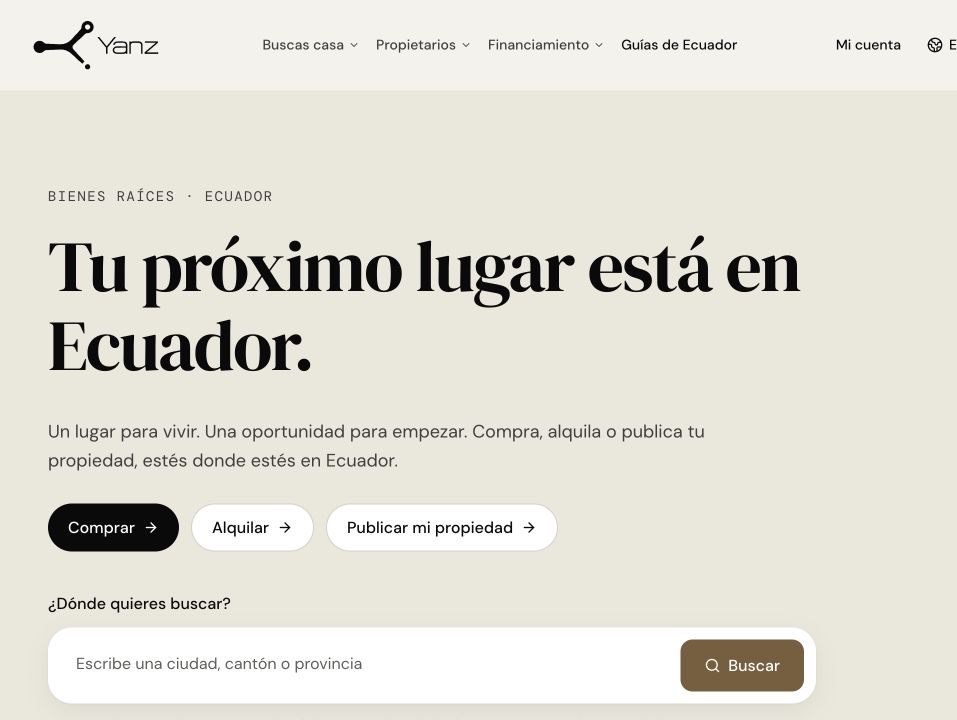 Vista de la web de Yanz Bienes Raíces