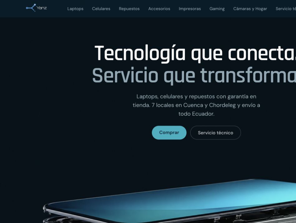 Vista de la web de Yanz Tecnología